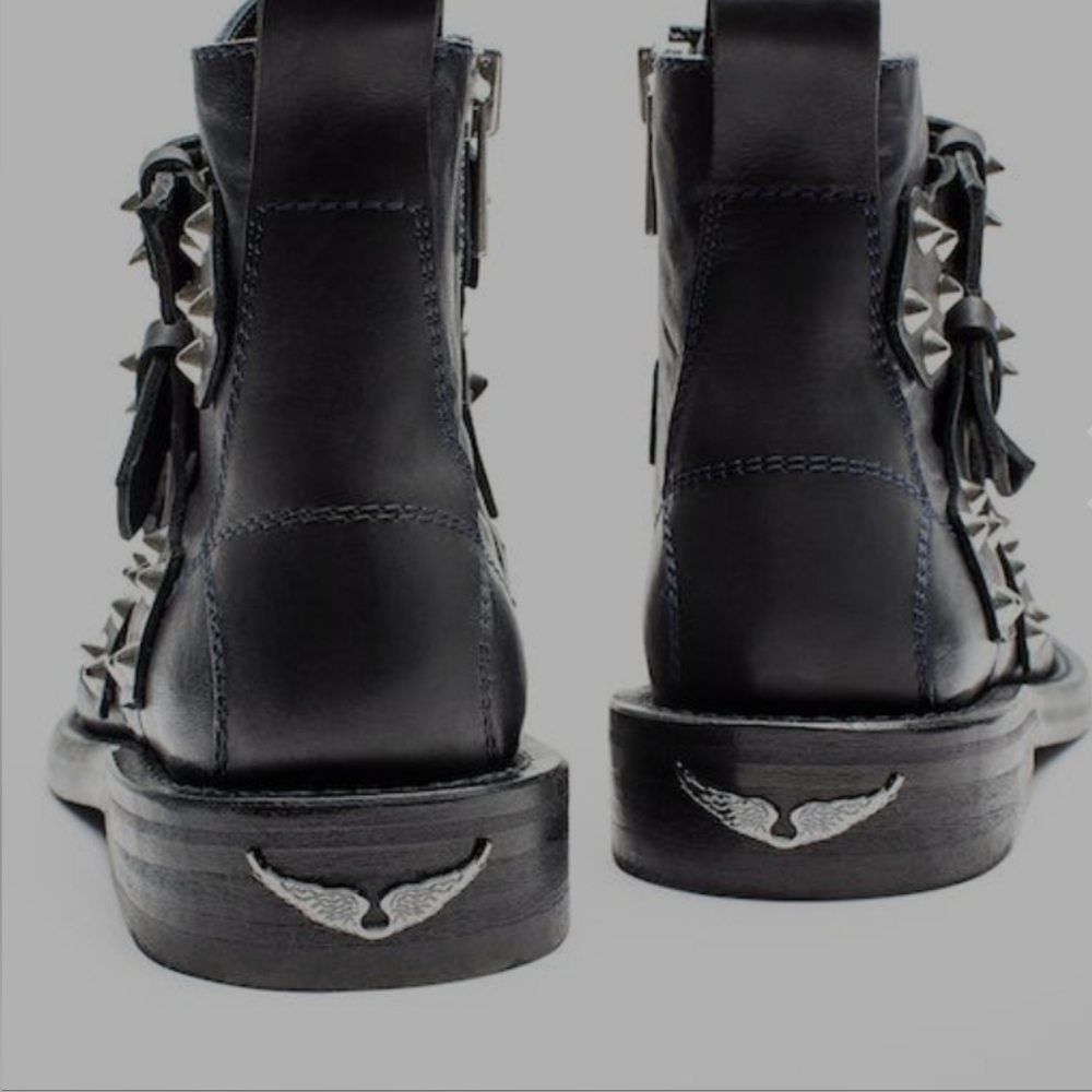 Zadig & Voltaire Black Combat Boots with Silver Accents - Picture 2 of 8
